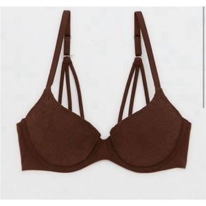 Aerie AE 36A Real Sunnie Demi Push Up Bloom Lace Bra Dark Brown